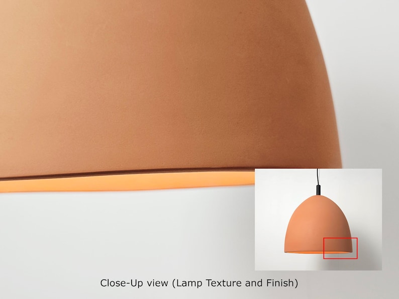 Naaya Dome ceramic pendant close up clay texture terracotta satin matte finish and size comparison kitchen island dining room handmade Naaya