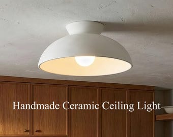 Handmade Ceramic Flush Mount Ceiling Light, Scandinavian Bowl Style, Low Profile Fixture