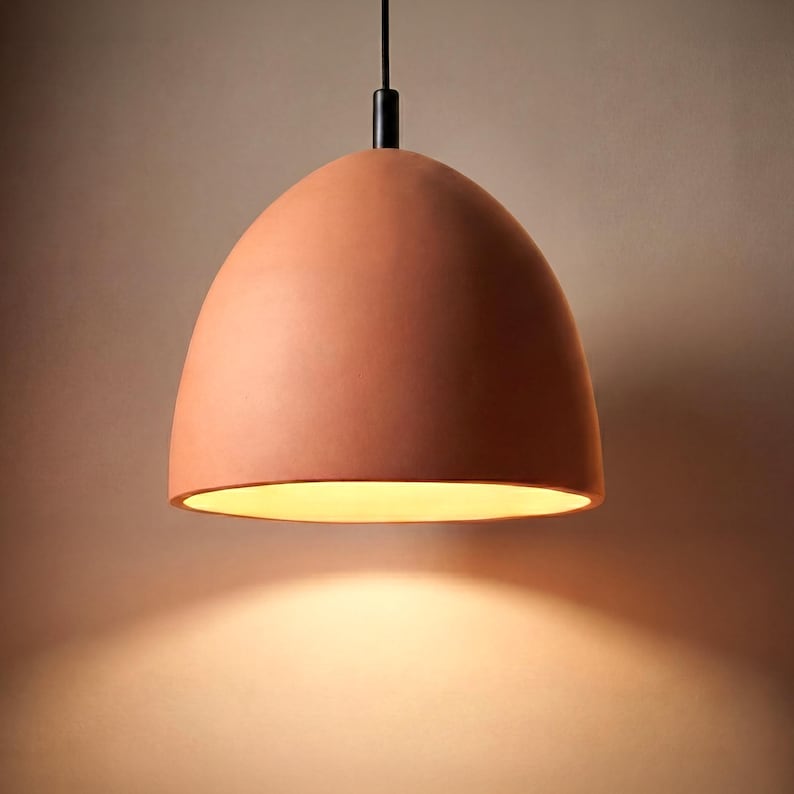 Naaya Dome terracotta ceramic pendant light product shot kitchen island dining room handmade satin matte clay dome lamp plug in hardwired