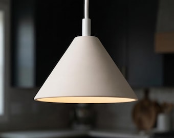 Scandinavian Cone Ceramic Pendant Light, Nordic Kitchen Hanging Lamp, Terracotta or White Clay, Plug In or Hardwired - CONIX