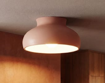 Flush Mount Ceiling Light, Scandinavian Low Fixture, Terracotta or White, MORNING BELL Color