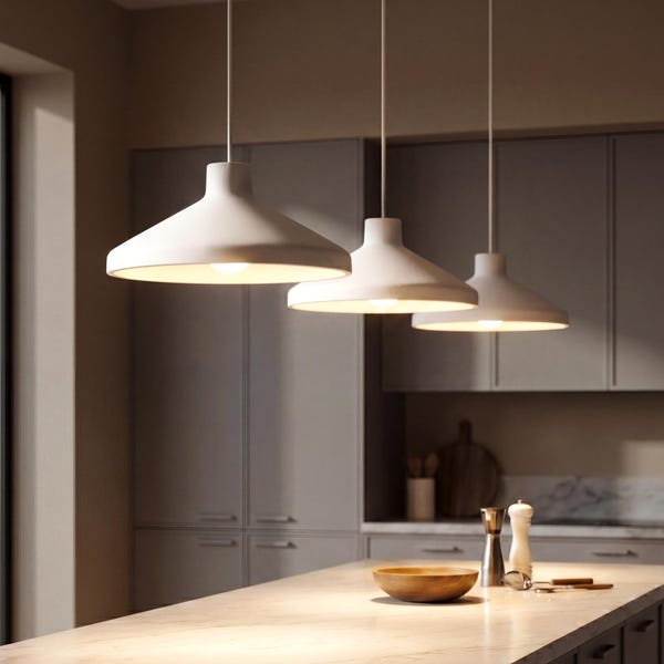Industrial Ceramic Pendant Light fixture, in Warm Terracotta / white clay. Minimalist Kitchen Ceiling light - Naaya APEX