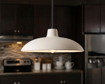 Minimalist Ceramic Pendant Light, Contemporary Clean Kitchen Island Lamp, Hardwired or Plug In - MISA