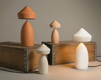 Ceramic Mushroom Table Lamp Retro Modern, Unique Bedside Lamp Handmade, Playful Bedroom Decor - MYCO