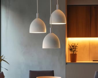 Lustre moderno de cerâmica para sala de jantar, pequeno lustre pendente escultural, linhas simples, com plugue - Lustre DOMINI