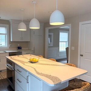 Naaya Dome white clay ceramic pendant lights three over kitchen island dining room open plan handmade satin matte plug in hardwired Naaya