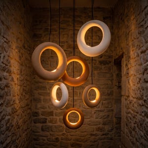 Ceramic Chandelier, Modern Statement Light, Dining Room Sunrise Pendant SUNRISE RINGS