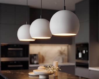 Kitchen Island Light fixture, Scandinavian Inspired, made in Terracotta / White clay, Plug-in option – Naaya ORBIC