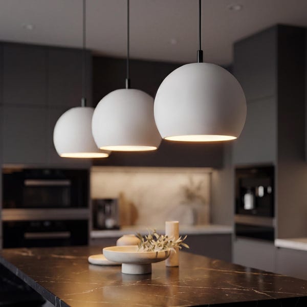 Scandinavian Ceramic Pendant Light, Terracotta White Clay Kitchen Island Fixture (Plug-in), Naaya ORBIC