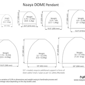 Naaya Dome ceramic pendant light size guide all sizes kitchen island dining table dimensions chart terracotta white clay handmade Naaya Studio