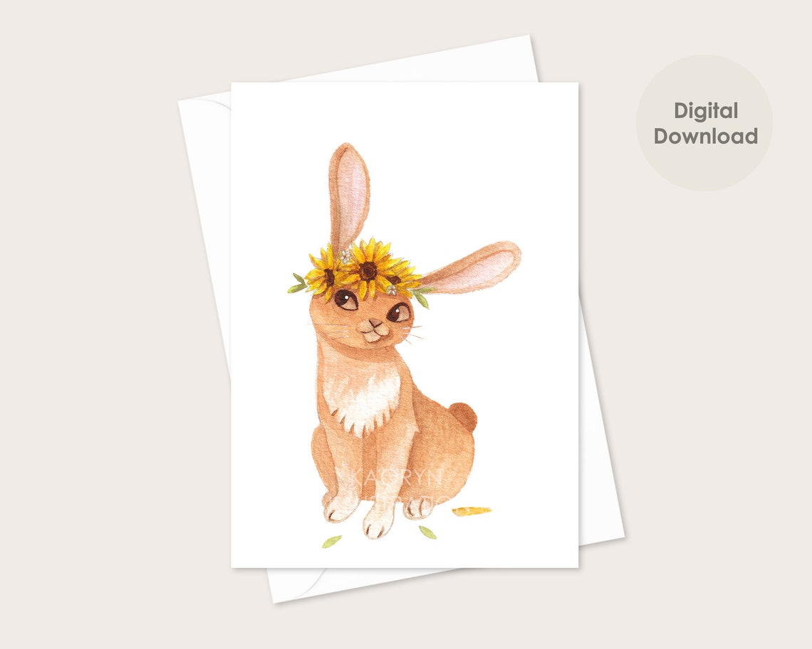 PRINTABLE Easter Bunny Card Cute Bunny Birthday Card Rabbit | Etsy