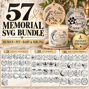 57 Memorial SVG Bundle | In Loving Memory, Pet Loss, Baby & Sibling Remembrance | Cricut and Laser Engraving Cut Files