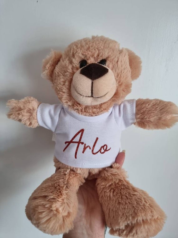 Adopted By BEAUDEN Teddy Bear Wearing a Personalised Name T-Shirt BEAUDEN-TB1 