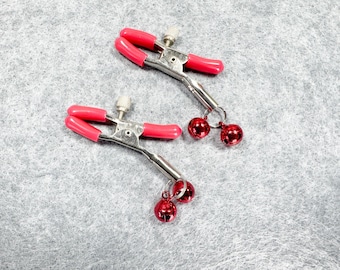 1 Pair Red Stainless Steel Nipple Clamps  Breast Clips Nipple with Bell