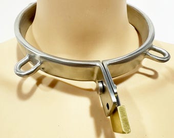 Handmade Stainless Steel Locking Neck Collar: Hinged, Four-Eared, Day Owned