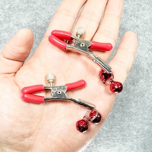 1 Pair Red Stainless Steel Nipple Clamps  Breast Clips Nipple with Bell