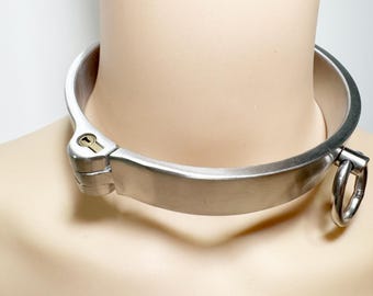 Solid Stainless Steel Bdsm Collar Lock with Pull Ring