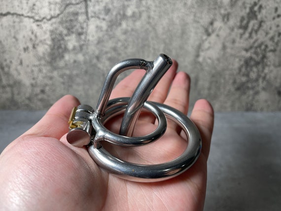 Male Metal Cock Cage Bondage Penis Urethral Catheter Cock Ring