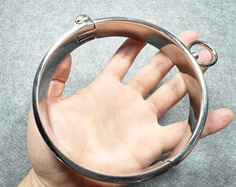 Silver Stainless Steel Locking Neck Collar Ring Hinged Day Owned Lock with Pull Ring