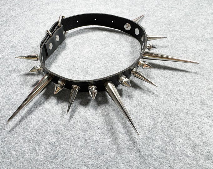 Leather Collar Choker: Spiked Studded Biker Punk Style