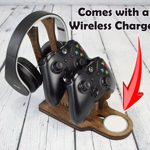 Wireless headphone and controller stand, Gamer gifts, Husband gift, Birthday gift, Father’s Day Gift, Wireless charging pad is included!