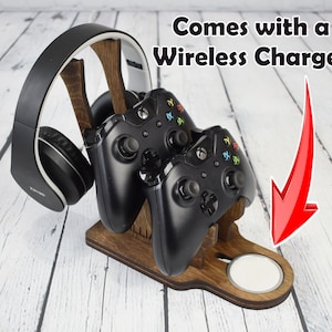 Wireless headphone and controller stand, Gamer gifts, Husband gift, Birthday gift, Father’s Day Gift, Wireless charging pad is included!