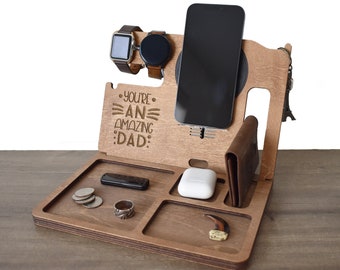 Wireless Phone Charger Docking Station, Desk Organizer, Qi Charge Pad Made, for iPhone and Android, Christmas Gift, Modern Minimalist Design