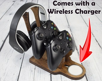 Wireless headphone and controller stand, Gamer gifts, Husband gift, Birthday gift, Father’s Day Gift, Wireless charging pad is included!