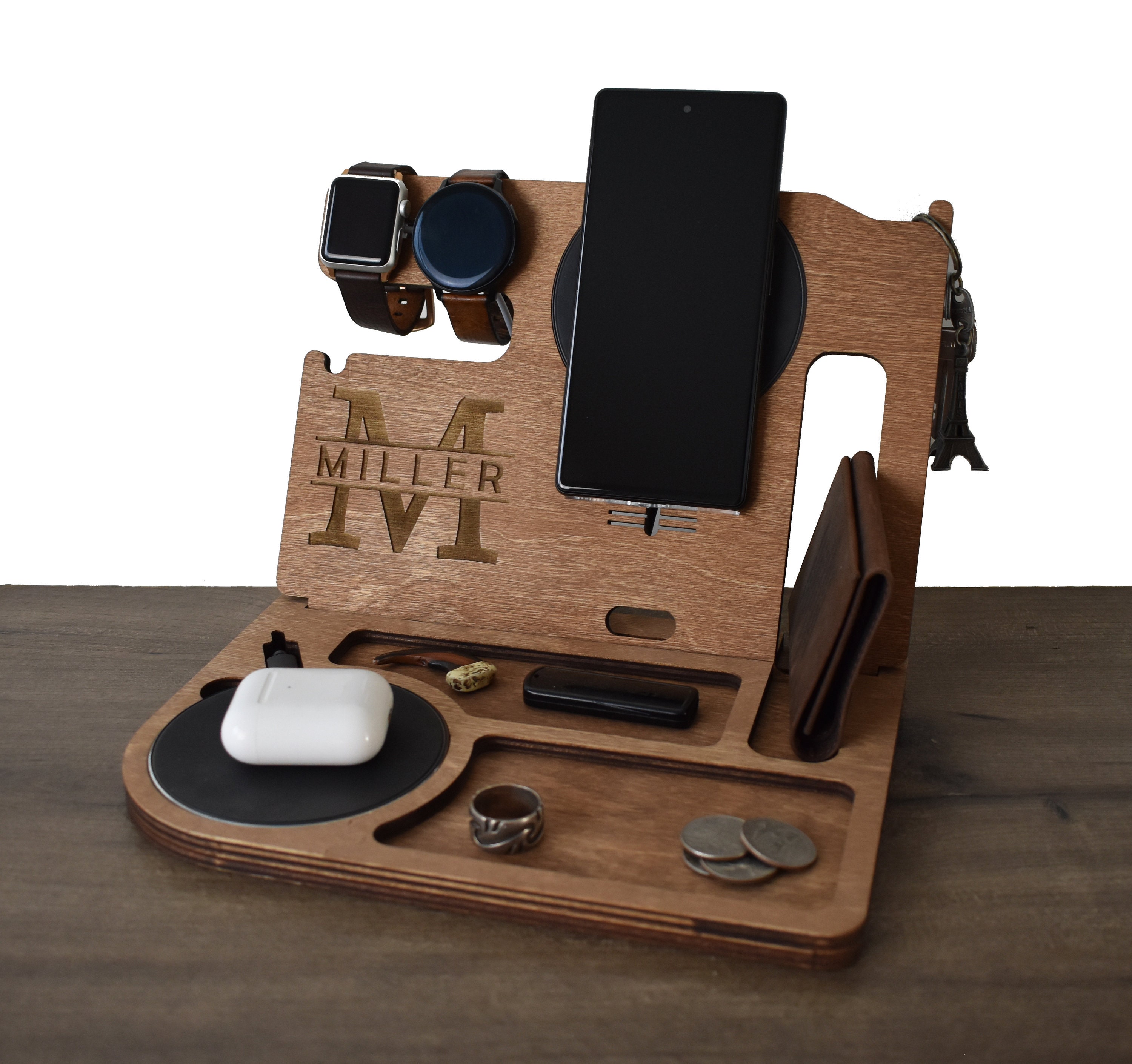 Wireless Docking Station, for iPhone and Android, for airPods and galaxy/pixel buds, 2 wireless charging pads are included!