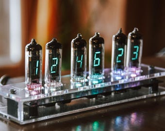 Hand Crafted Unique Digital VFD Clock with Vintage Soviet IV-6 Tubes