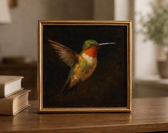Hummingbird Original Oil Painting Print Rustic Tropical Small Bird Artwork Animal Poster Wall Art Farmhouse Home Decor