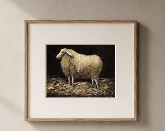 ヴィンテージ風の羊の絵画：素朴な農家風の動物柄プリント - Etsy 日本