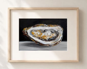 Oyster Print Original Oil Painting Still Life Painting Sea Food Art Oyster Wall Art Home Decor Food Moody Classic Oil Painting