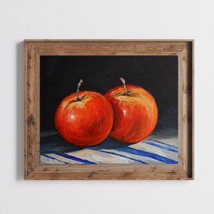 Appel schilderij Art Print Stilleven schilderij Apple muur kunst Origineel schilderij Klein olieverfschilderij Boerderij muur decor Fruit schilderij. afbeelding 2