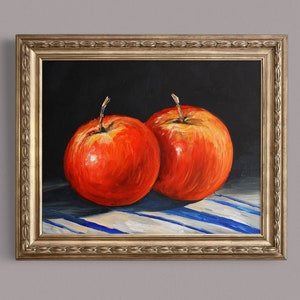 Impression d'art peinture pomme, nature morte, art mural pomme, peinture originale, petite peinture à l'huile, décoration murale de ferme, peinture de fruits. image 9