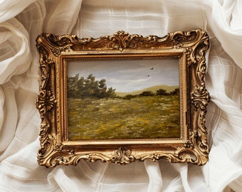 Peinture à l'huile originale petit paysage paysage maussade rustique en sourdine rural prairie paysage peinture ferme art mural