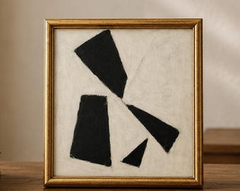 Nowoczesny, abstrakcyjny, oryginalny obraz olejny – kwadratowy, brązowo-czarny, minimalistyczny plakat ścienny, neutralny, współczesny wystrój domu