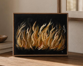 Campfire Original Painting, Cozy Fire Artwork, Rustic Cabin Wall Art, Camping Decor, Hand Painted Oil Painting