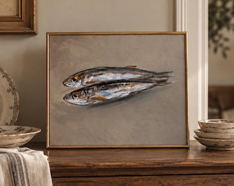 Láminas de arte de sardinas, arte mural de sardinas, decoración de cocina costera, obras de arte de mariscos, láminas de peces
