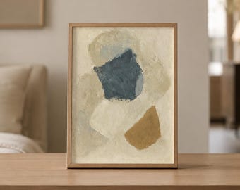 Minimalistyczny, abstrakcyjny, oryginalny obraz ścienny, nowoczesny, neutralny obraz, beżowo-niebieski, współczesny wystrój domu