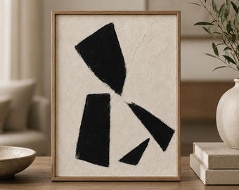 Czarno-biały abstrakcyjny wydruk, oryginalny obraz olejny, minimalistyczny obraz, geometryczna sztuka ścienna, nowoczesny wystrój domu