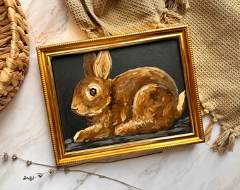 Lapin peinture lapin Wall Art forêt Animal Art français ferme Moody Boho Décor bois pépinière Art peinture à l’huile originale.