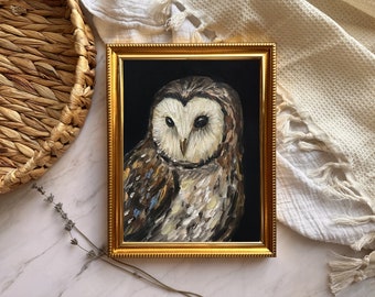 Owl Print Painting Original Oil Art Owl Artwork Poster Owl Oil Portrait Fine Art Moody Bird Owl Moody Oil Painting