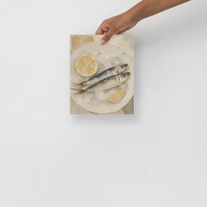 Sardines Print Oil Painting 8х10 in Original Still Life Food Art Poster Fish Farmhouse French Kitchen Wall Art Home Decor Gift image 7