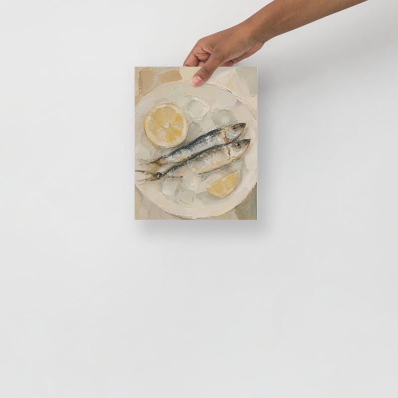Sardines Print Oil Painting 8х10 in Original Still Life Food Art Poster Fish Farmhouse French Kitchen Wall Art Home Decor Gift image 7