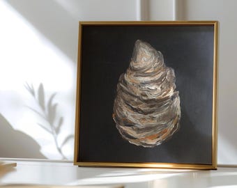 Moody Oyster Still Life Original Oil Painting, Handmade Oyster Shell Art for Walls, Moody Boho Décor - French Farmhouse Art