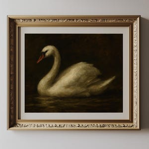 Swan Print (12x18 in)Oil Painting Original Bird Moody Artwork - Animal Bird Wall Decor
