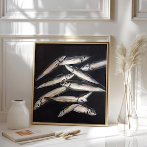 Sardine Art Print Fish Original Oil Painting Moody Still Life French Kitchen Art Farmhouse Home Decor Gift