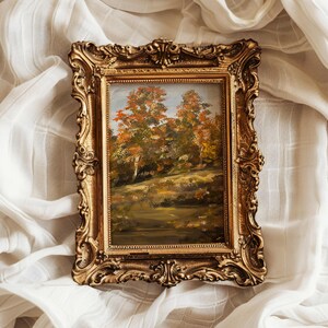 Impresión de paisaje otoñal a partir de pintura al óleo original, obra de arte de bosque, roble, pino, granja, arte de pared, decoración del hogar, regalo