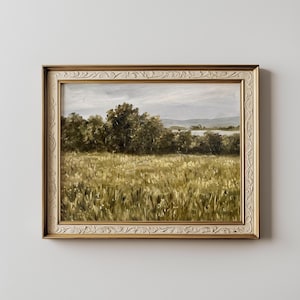 Forest Landscape Original Oil Painting Print Meadow Mountain Summer Oak Tree Rustic Artwork